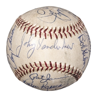 Baseball Hall of Famers and Stars Multi-Signed ONL Giles Baseball with 19 Signatures Including DiMaggio, Doby & Reese (JSA)